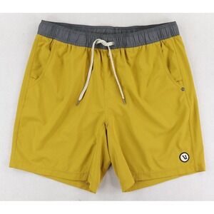 Vuori Kore Shorts Mens Medium Mustard Yellow Drawstring Quick Dry Pockets READ